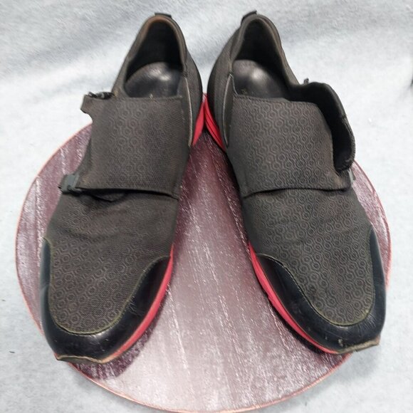 Hugo Mens Black & Red Slip-On Shoes W/ Abstract Pattern & Buckles - Picture 1 of 9